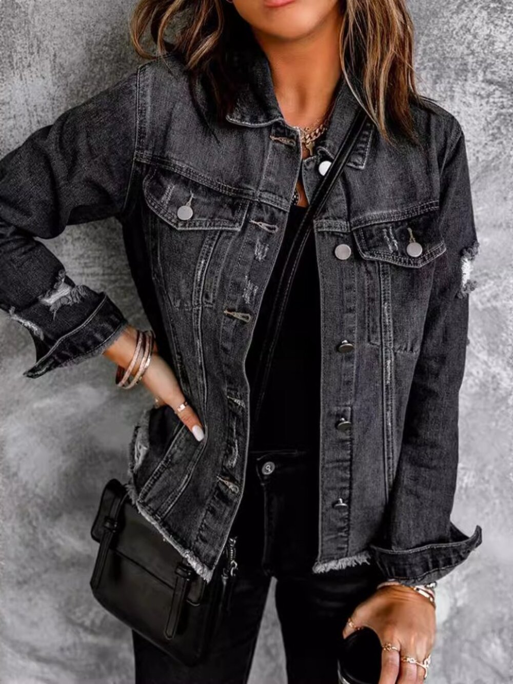 Women's Black Long Sleeve Shirt Coat